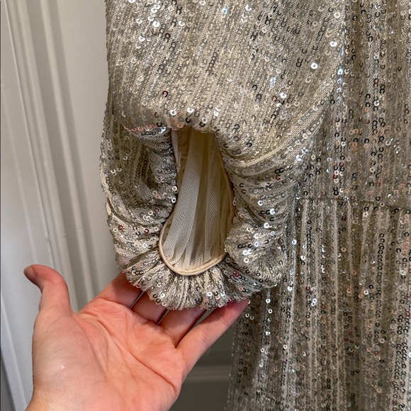 NWT Eliza J Silver Sequin Balloon Sleeve Skater Dress Size 8 New Years Party - Picture 4 of 15